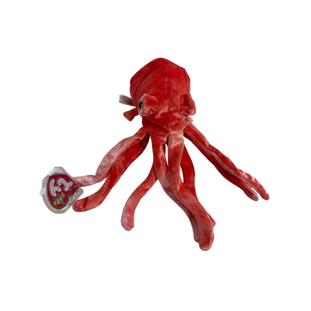Ty Beanie Baby Inky the Squid Red Octopus 2000 Plush Stuffed Animal Retain Tag